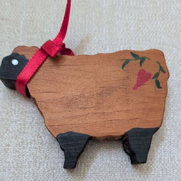 Rustic Hand Painted Wooden Sheep and Fruit Jars Country Decor Vintage Set of 3 - Picture 6 of 7